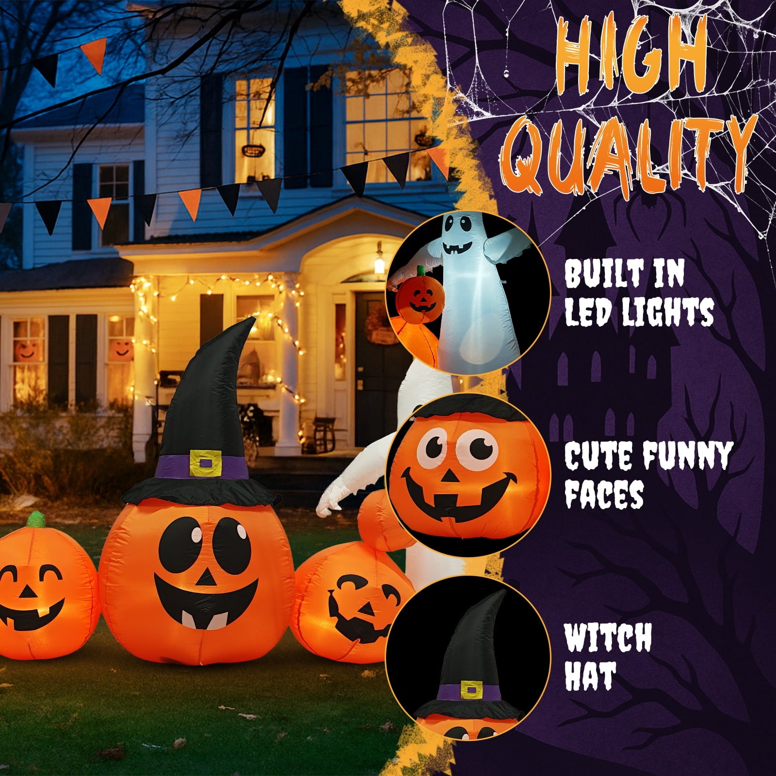 Zimtown 7 FT Halloween Inflatables Pumpkin, Halloween Decoration 7 Blow up Pumpkins w/ Build-in LEDs for Halloween Party
