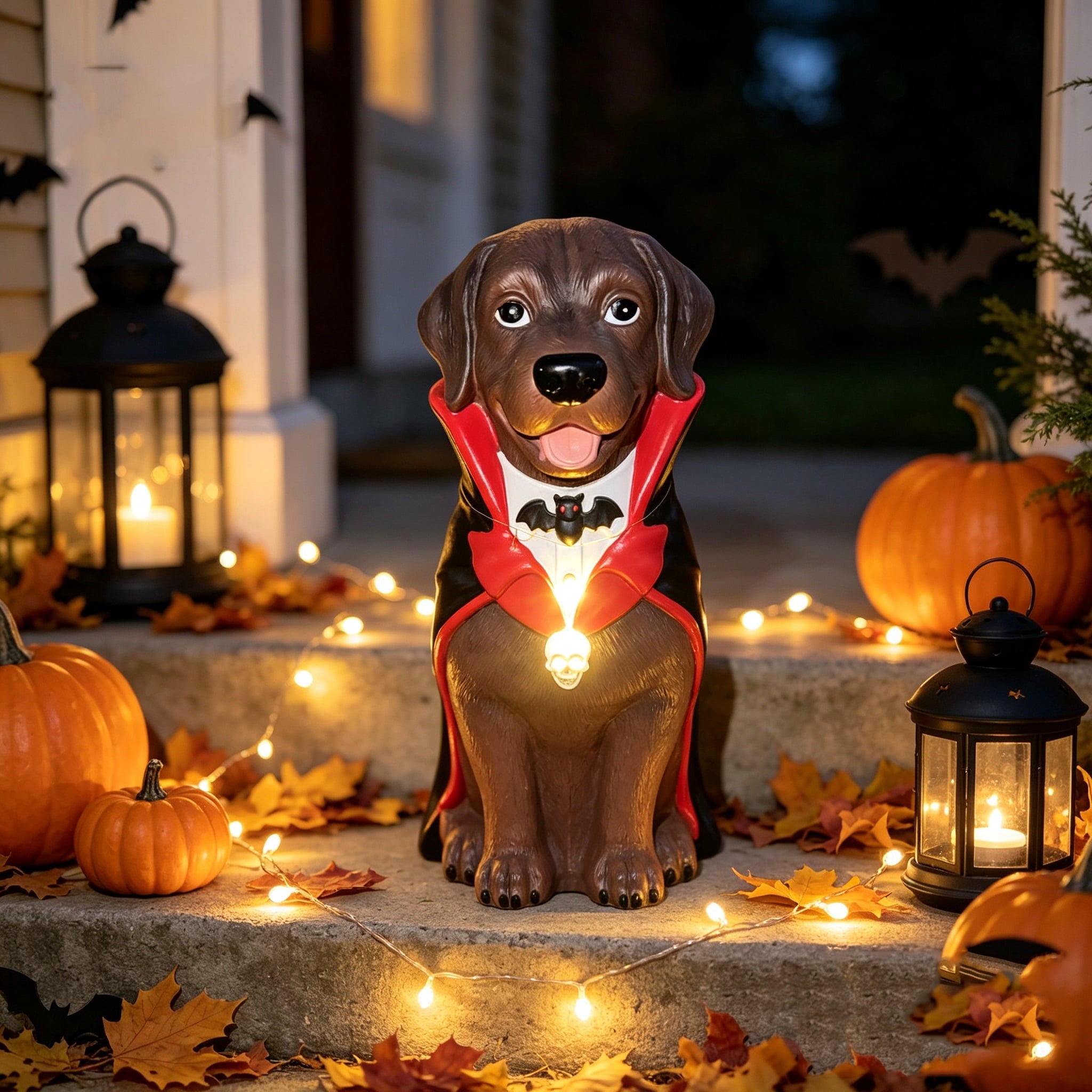 Lighted Scarecrow Bull Terrier Halloween Blow Mold, Cute Puppy Pumpkin Hat Halloween Decor, Resin Ornament for Patio Yard Tabletop Home Decoration, 8"