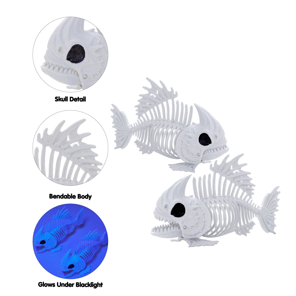 Joyfy Halloween Skeleton Fish Skeleton Halloween Decor,Plastic Skeleton with LED Eye for Halloween Decoration Outdoor Haunted House Party
