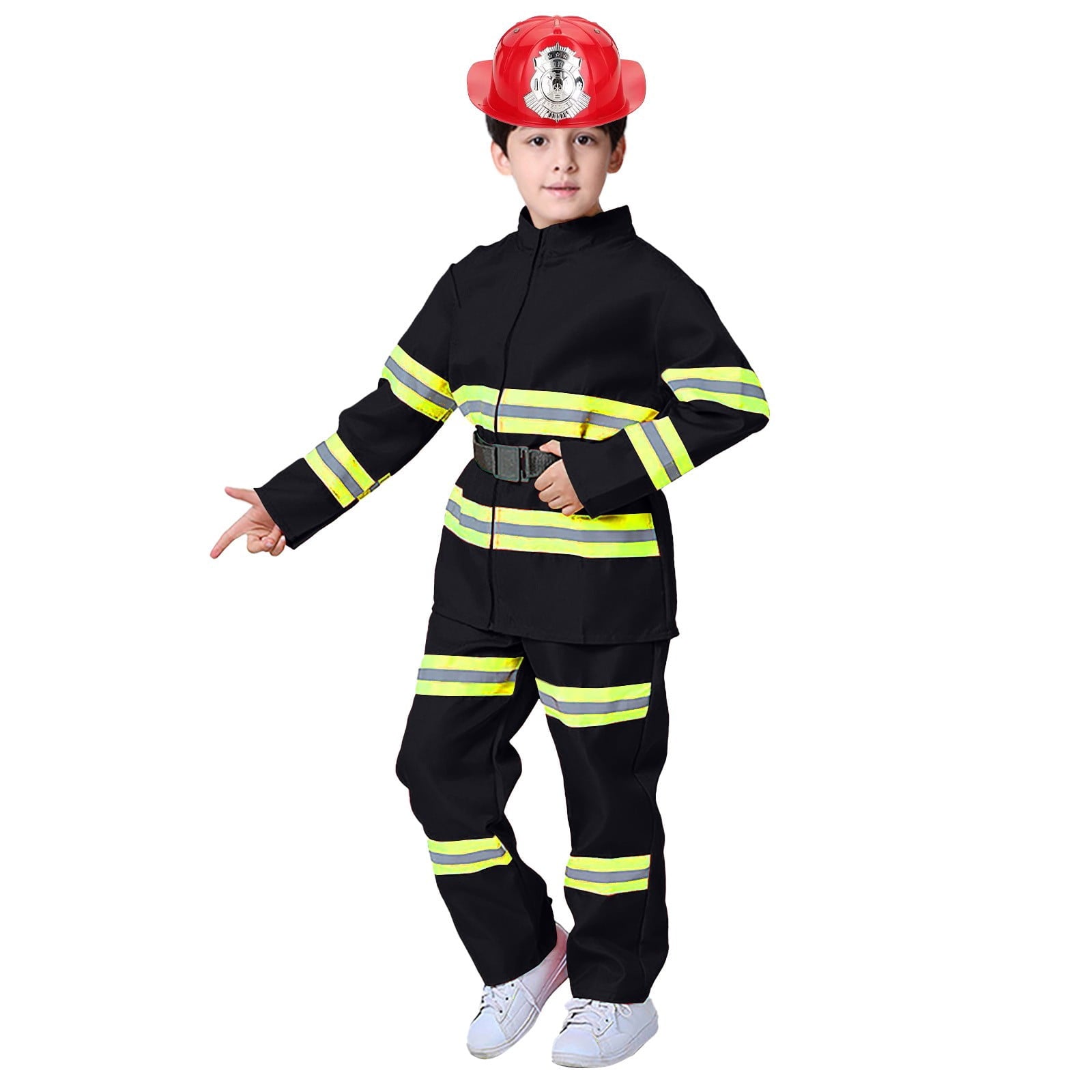 JCCXIN Toddler Kids Boys Girls Halloween Fireman Outfits Career Role Play Dress-Up Party Clothes Coat And Pants With Accessories Set Trick Or Treat School Carnival Cool Outfit Sets,Red,1-2 Years