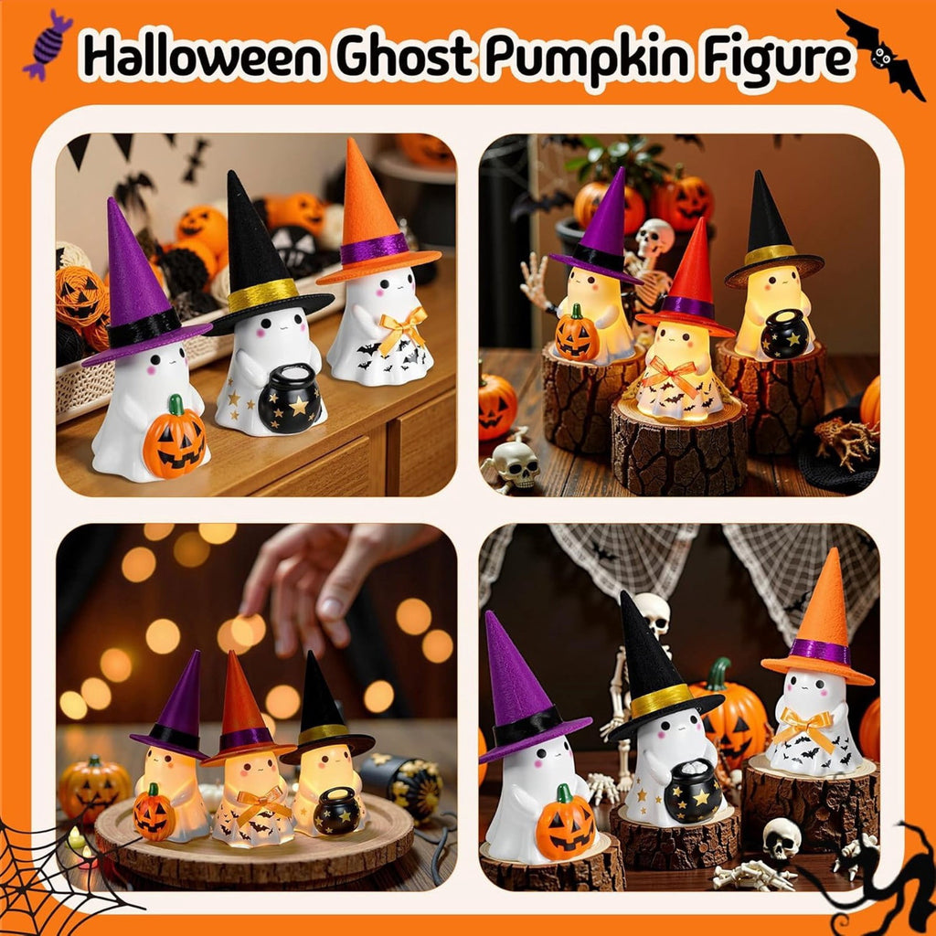 Fwttom Ghost Night Light, Halloween Lights Cute Ghost Reading Book Lamp, Halloween Decorations Indoor Light Up Ghost Statue Ghost Light for House Mantel Bedside