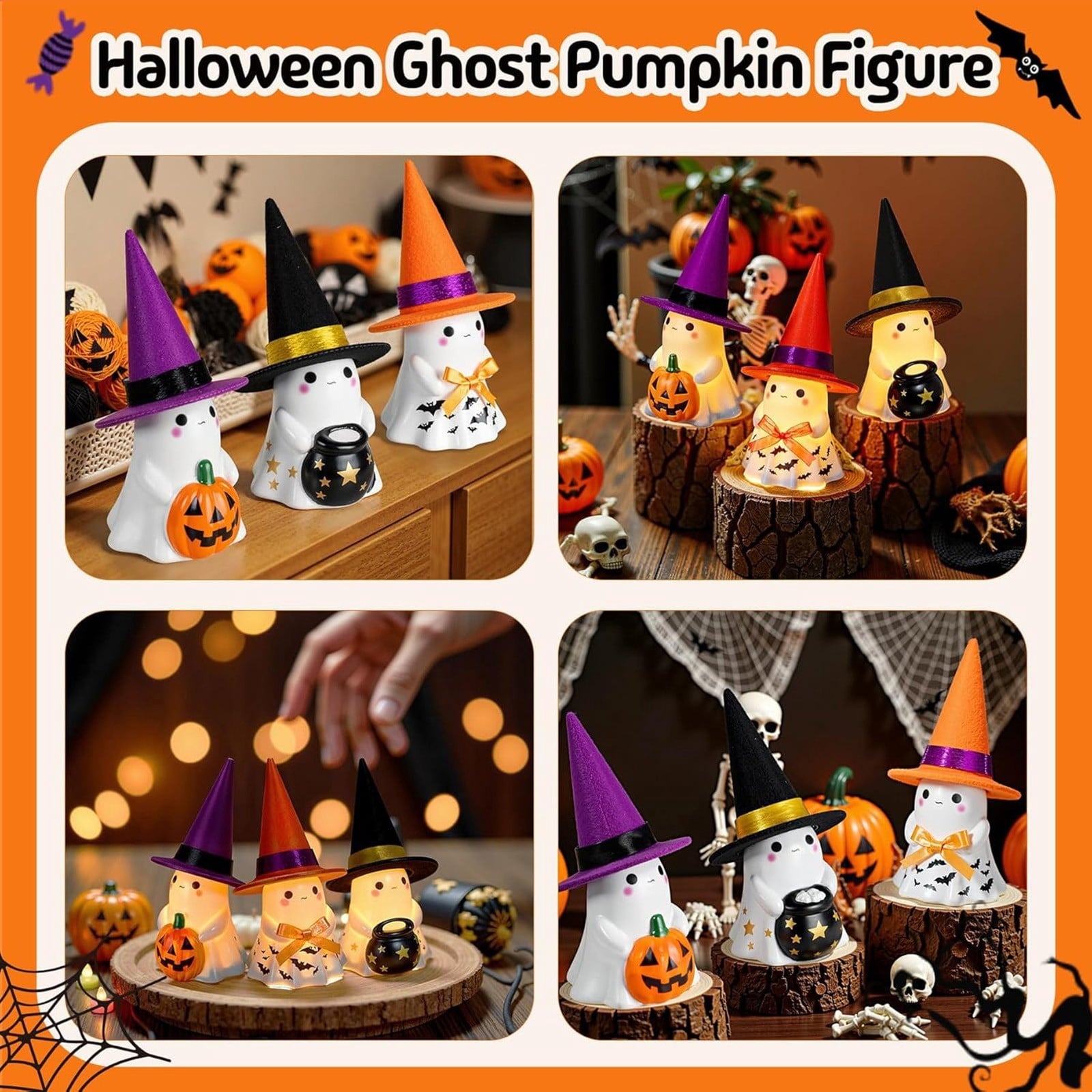 Fwttom Ghost Night Light, Halloween Lights Cute Ghost Reading Book Lamp, Halloween Decorations Indoor Light Up Ghost Statue Ghost Light for House Mantel Bedside