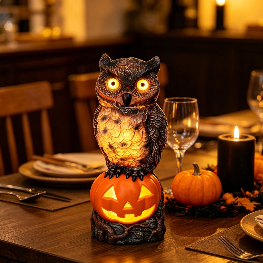 Halloween Dog Greeter - Frenchie 7.9in Resin Witch Dog with Light-Up Pumpkin, Spooky Fall Decor, Indoor Outdoor Tabletop Decoration