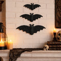 3 Pcs Woven Rattan Bat Wall Hanging Halloween Decor, 3D Scary Handcrafted Black Rope Bats, Rustic Natural Farmhouse Halloween Creepy Decorations for Home Fireplace Door, 13.39/11.81/9.84 Inch