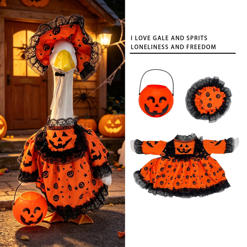 Bat Witch Hat Spiderweb Halloween Goose Clothes Fit 17/23In Cement Plastic Lawn Goose, Stylish Full Set for Outdoor Yard Patio Garden Seasonal Halloween Home Ornamental Arrangement