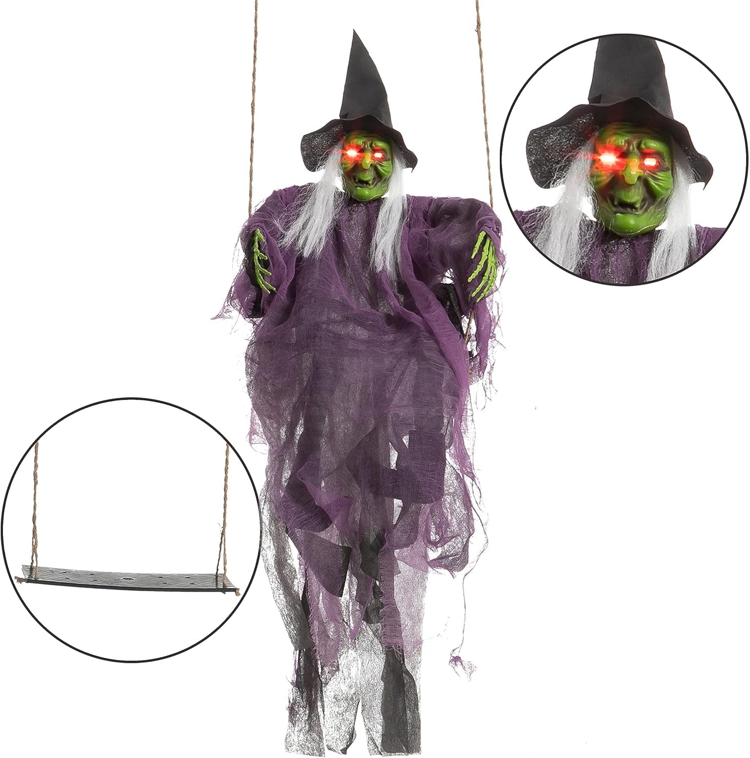 Joyfy 2 Packs Halloween Decorations Outdoor Hanging Swinging Skeleton Ghosts,3 ft Light Up Creepy Grim Reaper Decorations for Halloween Hanging Decorations Indoor Outdoor Yard