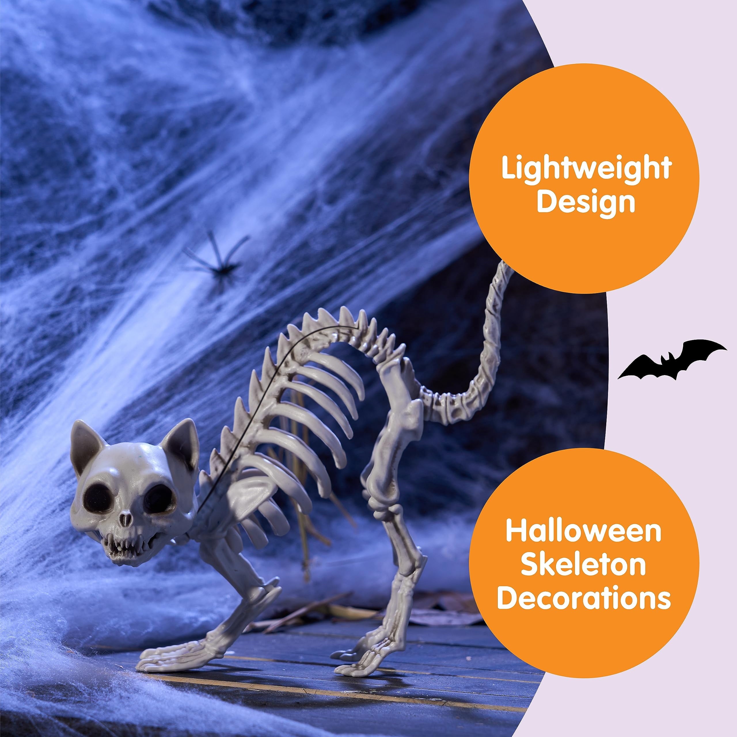 Joyfy 2 Pcs Cat Skeleton Halloween Decoration,7 Inch Posable Plastic Animals Halloween Skeleton for Indoor Outdoor Halloween Decorations,Haunted House Party Props