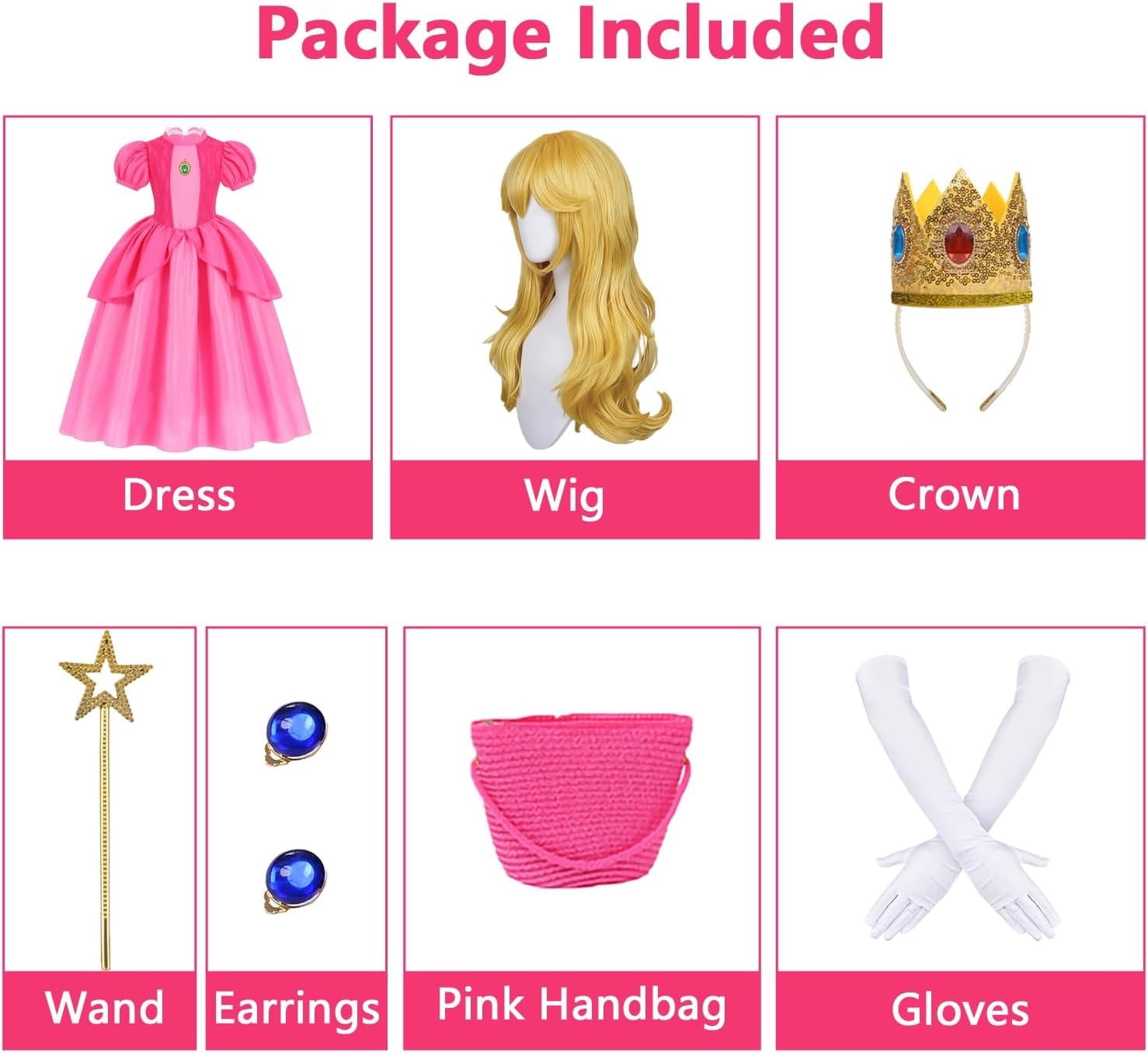 G*irls Halloween Princess Dress with Accessories, Blue Princess Dress with Wig Wand Crown Earrings and Star Earrings