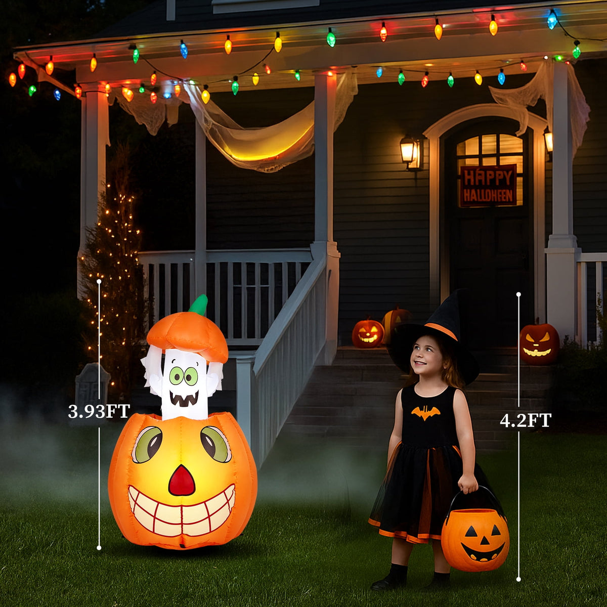 Ktaxon 3' Halloween Inflatables Pumpkins Liftable Ghost Outdoor Halloween Decoration Blow up Decor