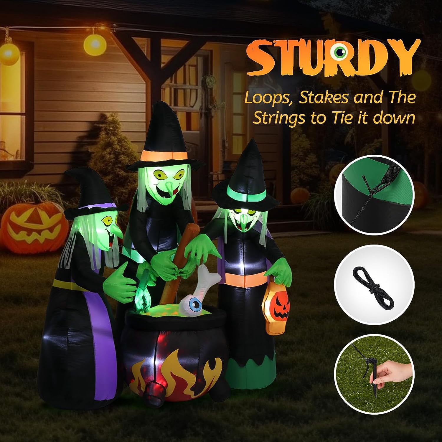 VINGLI 6FT High Halloween Inflatables Outdoor Decorations, Blow Up Scary 3 Witches Halloween Yard Decorations, Built-in LED Lights Décor for Indoor Home Party Garden Lawn Store