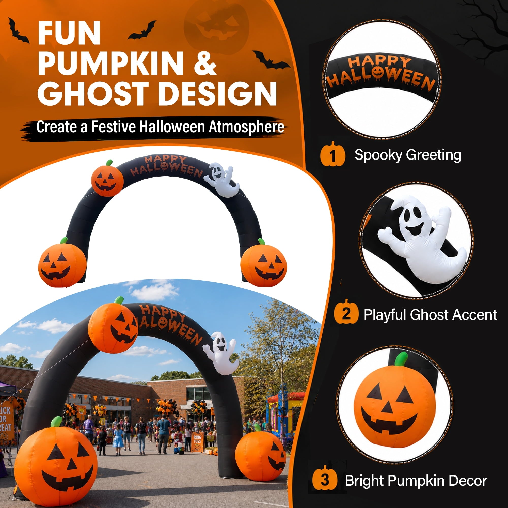 Wellcomer 20FT Inflatable Halloween Arch with LED Lights for Outdoor Decoration