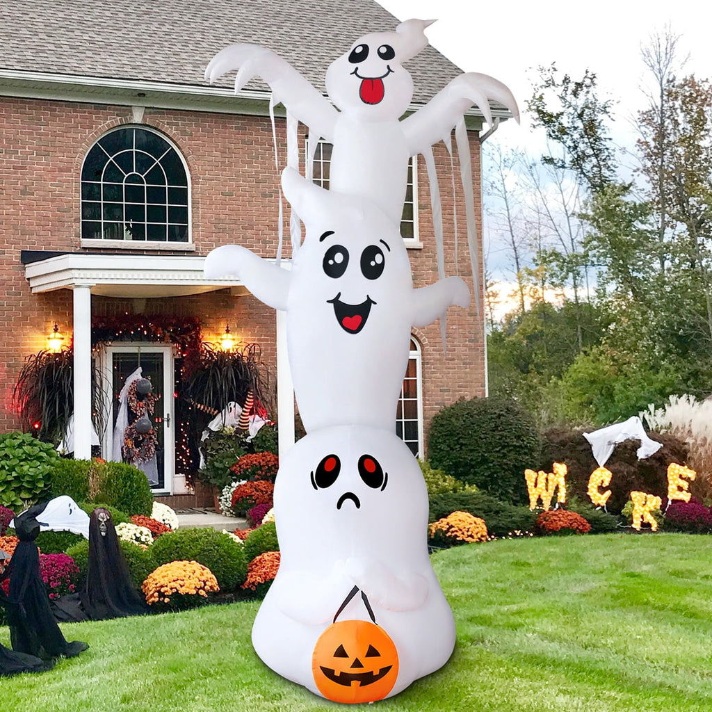GOOSH Halloween Inflatables 9.8 FT Halloween Ghost Inflatable with Built-in LEDs, Scary Inflatable Ghost Blow up Overlap Ghost, Outdoor Halloween Decorations Ghost Inflatable for Halloween Holiday Pa