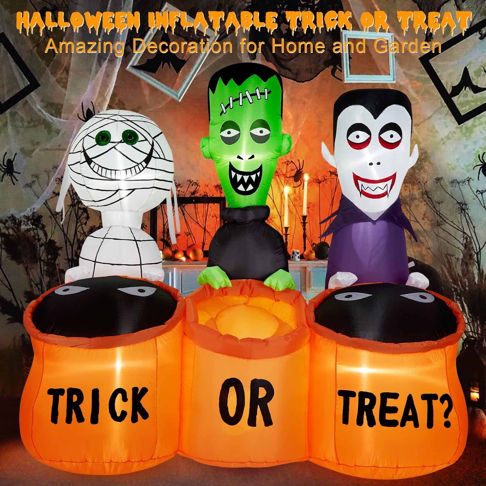 5.7FT Inflatable Halloween Inflatable Crawling Green Ghost with Tombstone Built-in LED Lights Inflatable LED Lights Blow Up Yard Decoration