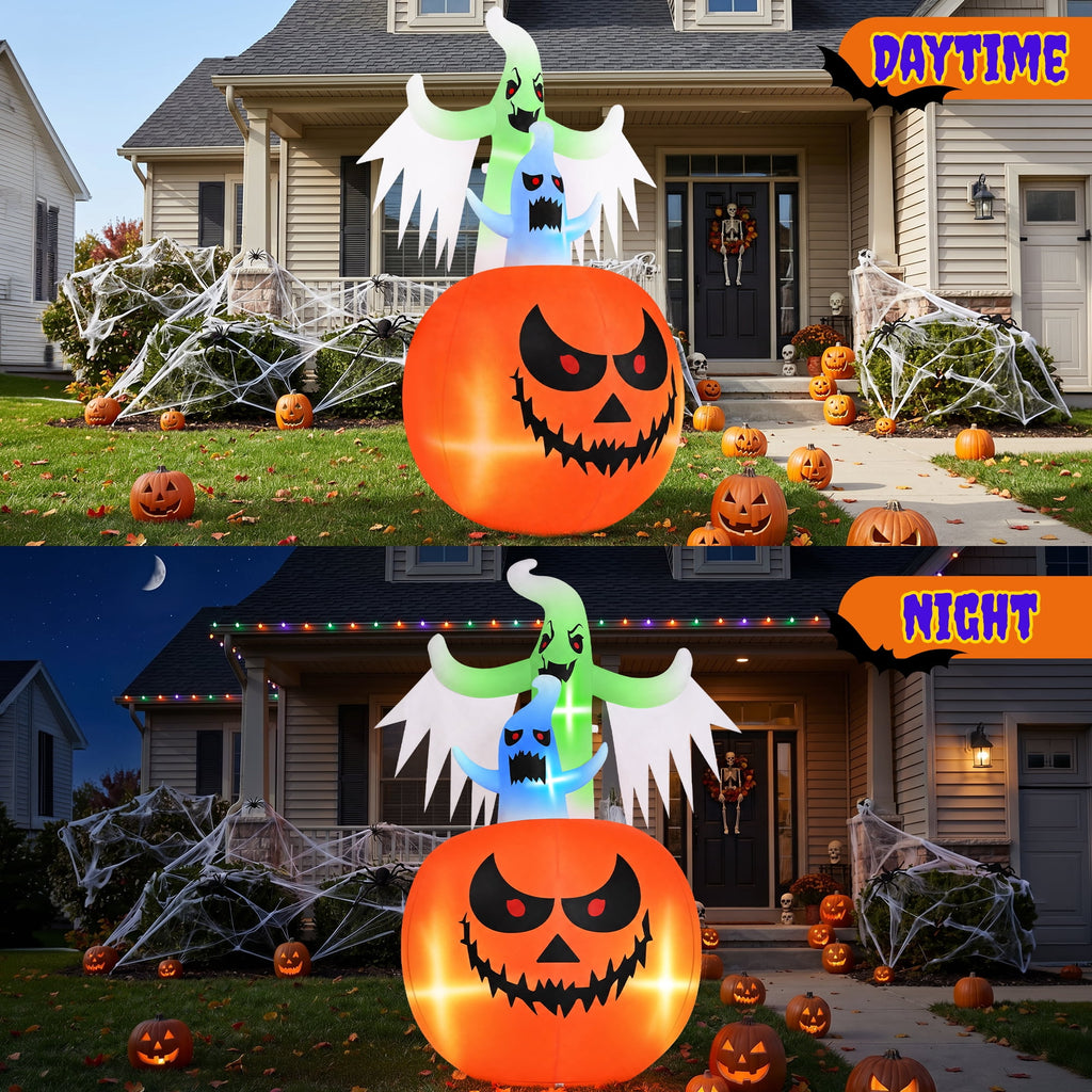 Firstness 6ft Tall Halloween Inflatable,Ghosts Pumpkin with Colorful Flashing Lights,Blow ups Halloween Outdoor Decorations