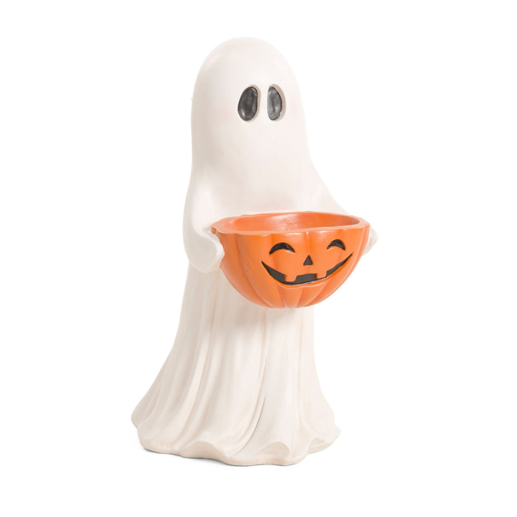Cute Reading Ghost in Teacup Figurine, Resin Ghost Statue with Pink Bow Heart Floral Cup, Table Centrepiece Tiered Tray Desk Shelf Decor, Small Halloween Decorations, 4.5 Inch