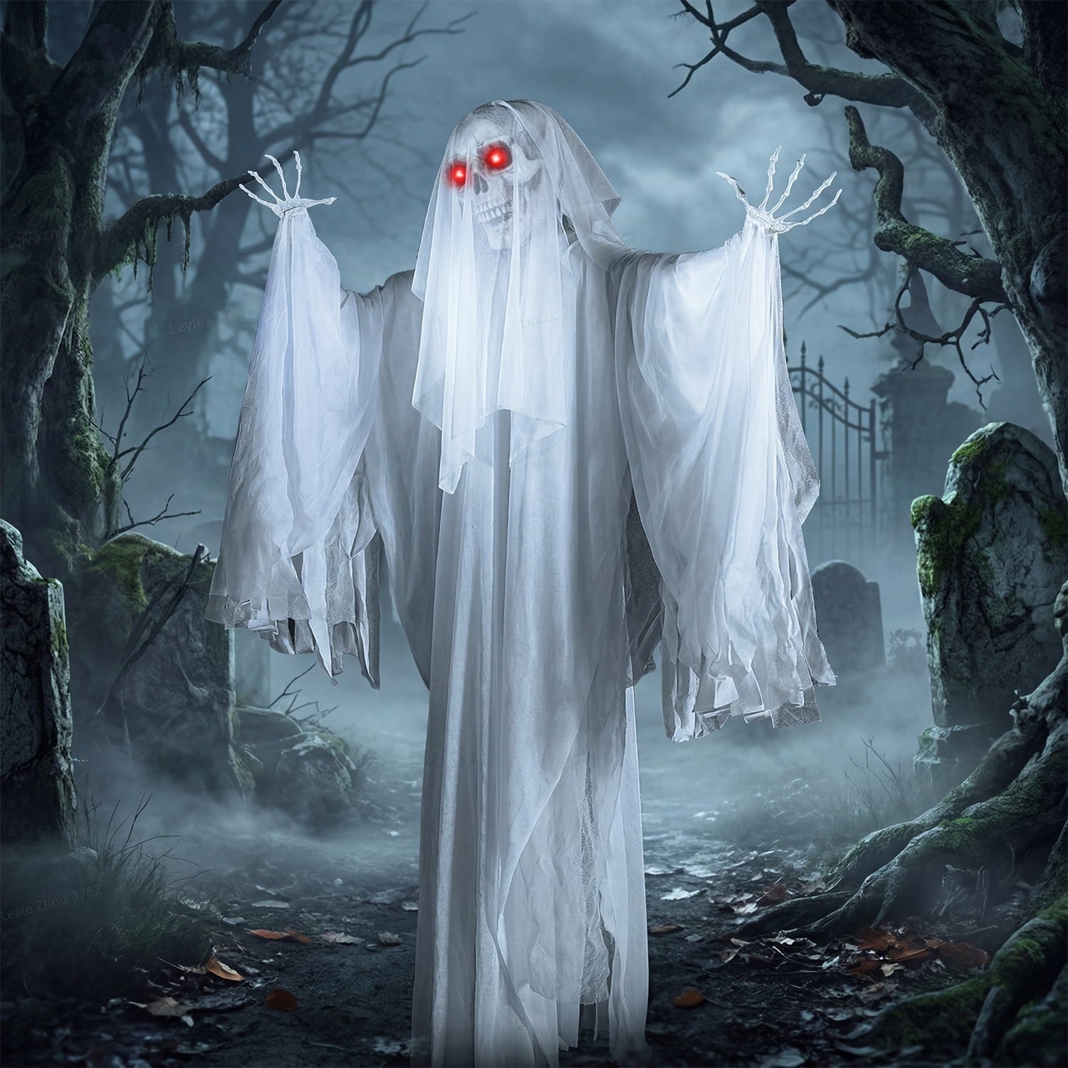 Joyfy 7.8 Ft(93.6 in) Halloween Grim Reaper Decorations Outdoor, Rotatable Flying Scream Scarecrow Skeleton Ghosts Decor for Graveyard Haunted House Props, Garden, Porch, Yard Lawn