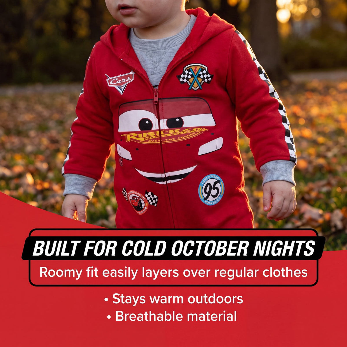 Disney Cars Toddler Boy or Girl Cosplay Hooded One Piece McQueen Red