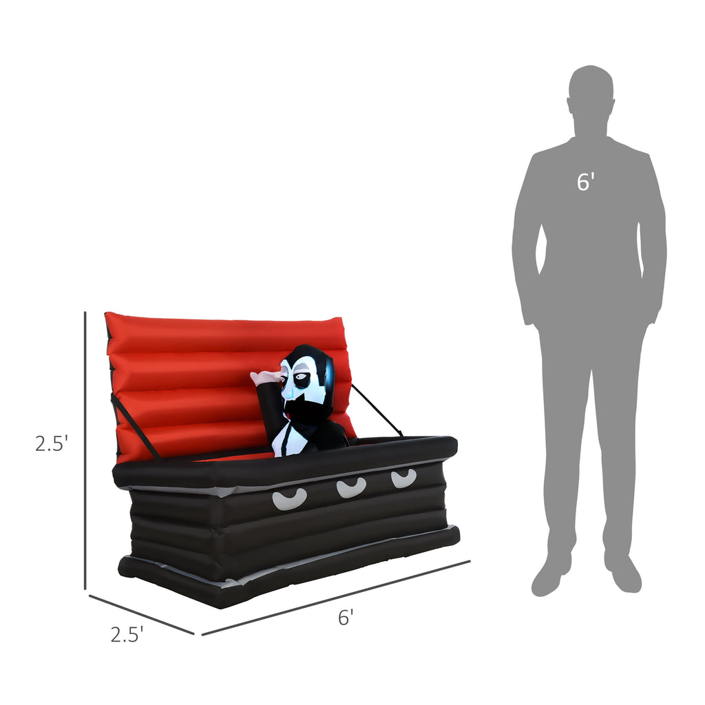 HomCom Vampire Giant Coffin Outdoor LED Waterproof Yard Inflatable, 2.6'