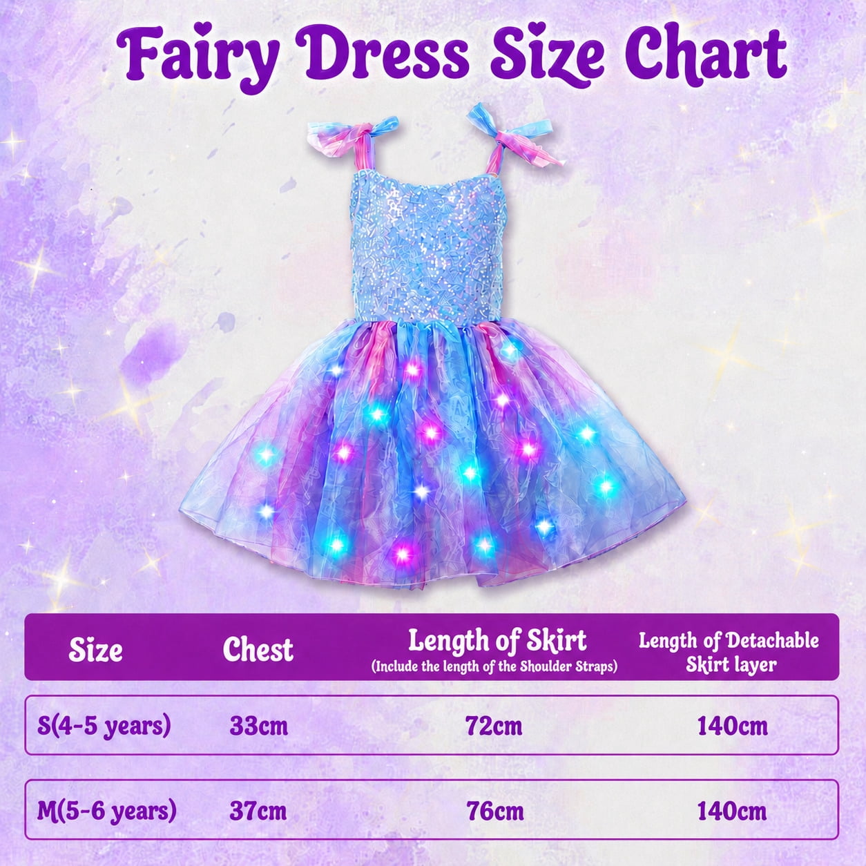 WonderStone Princess Dress for Girls, Fairy Costume Dress-Up with Luxury Accessories, Purple Tutu Outfit for Birthday Parties, Kids & Toddlers Ages 5-6