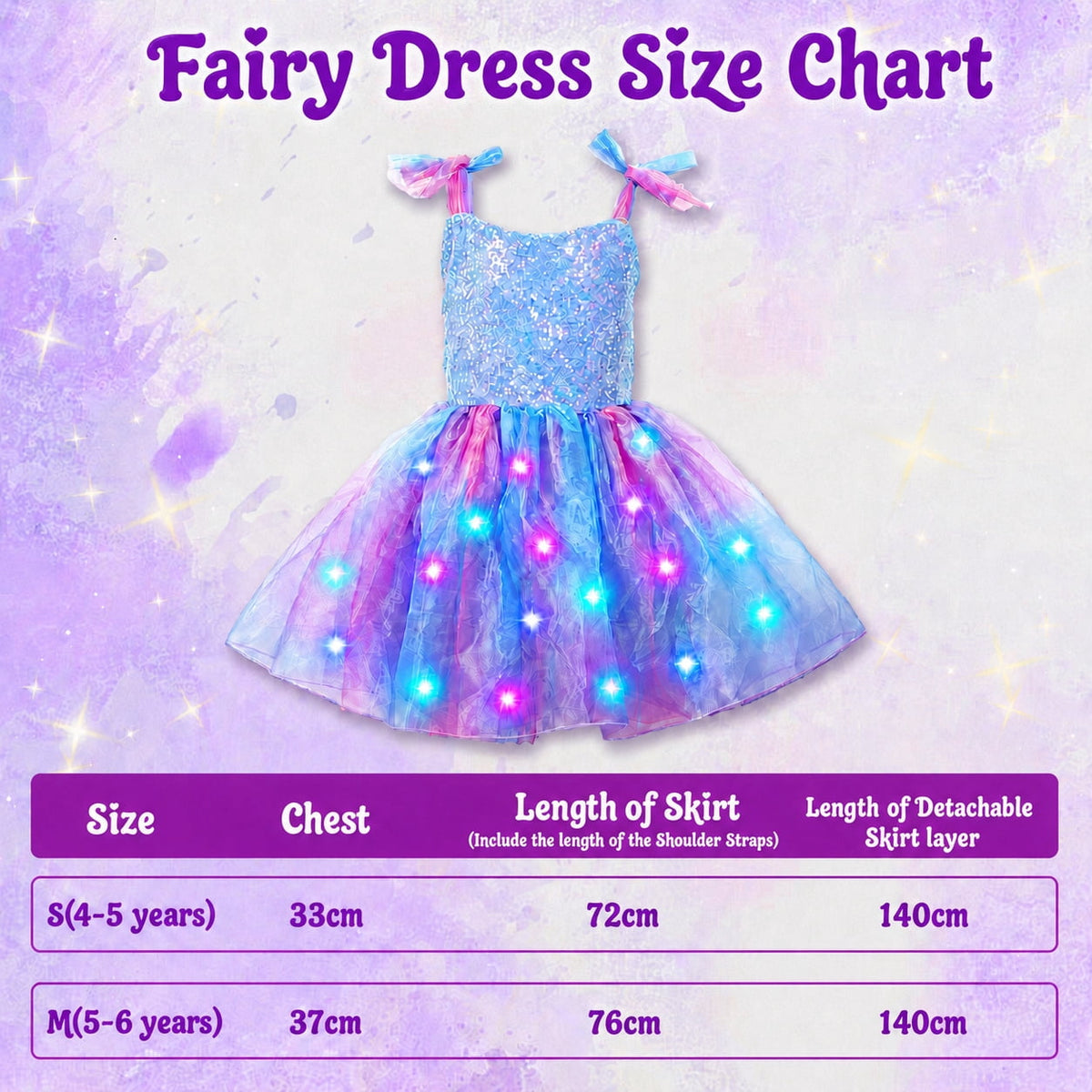 WonderStone Princess Dress for Girls, Light-Up Fairy Costume Dress-Up with Luxury Accessories, Purple Tutu Outfit for Birthday Parties, Kids & Toddlers Ages 5-6