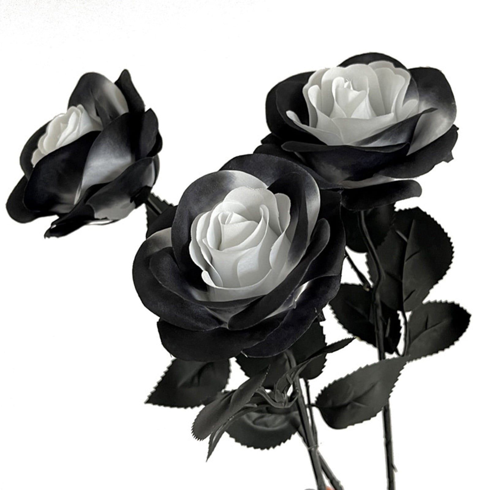 AZXY Halloween Decor, Halloween Indoor Decor, Halloween Tabletop, Artificial White Silk Rose Stems, Gothic Fake Floral Bouquet, Halloween Decorations for Home Table Party Decor