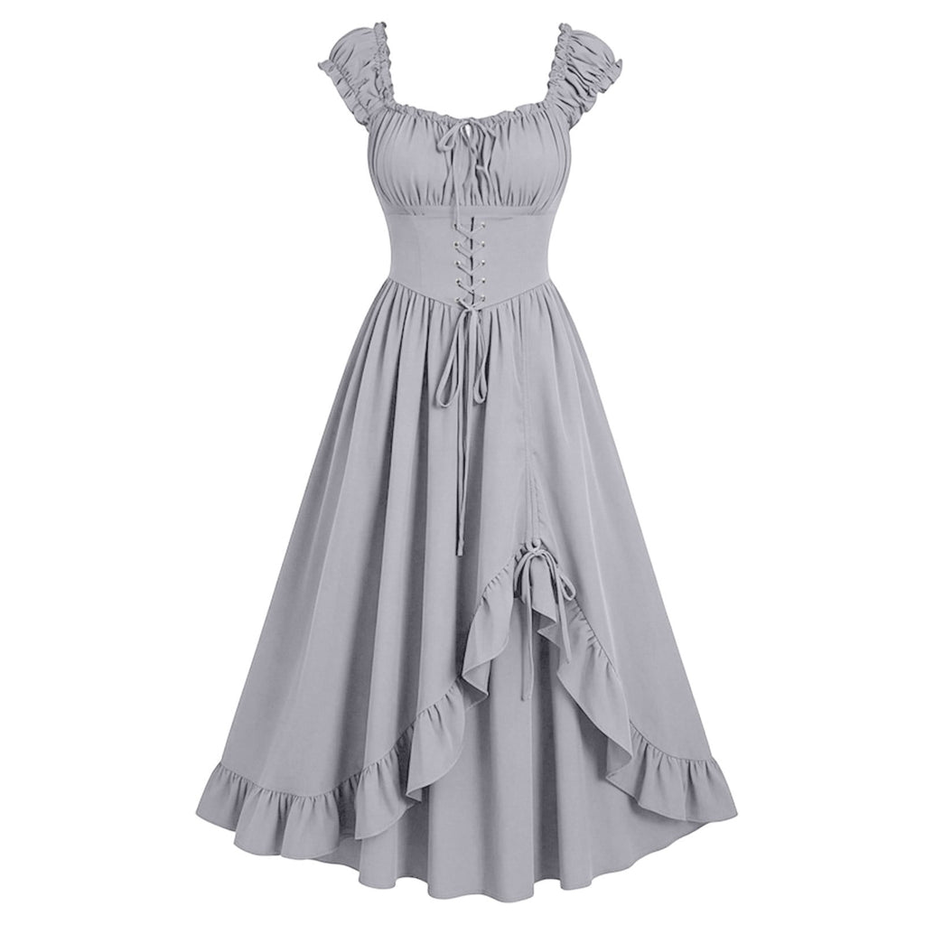 Gothic Dresses for Women Medieval Renaissance Halloween Costume Lace Up Corset High Low Ruffle Hem Square Neck Vintage Gown