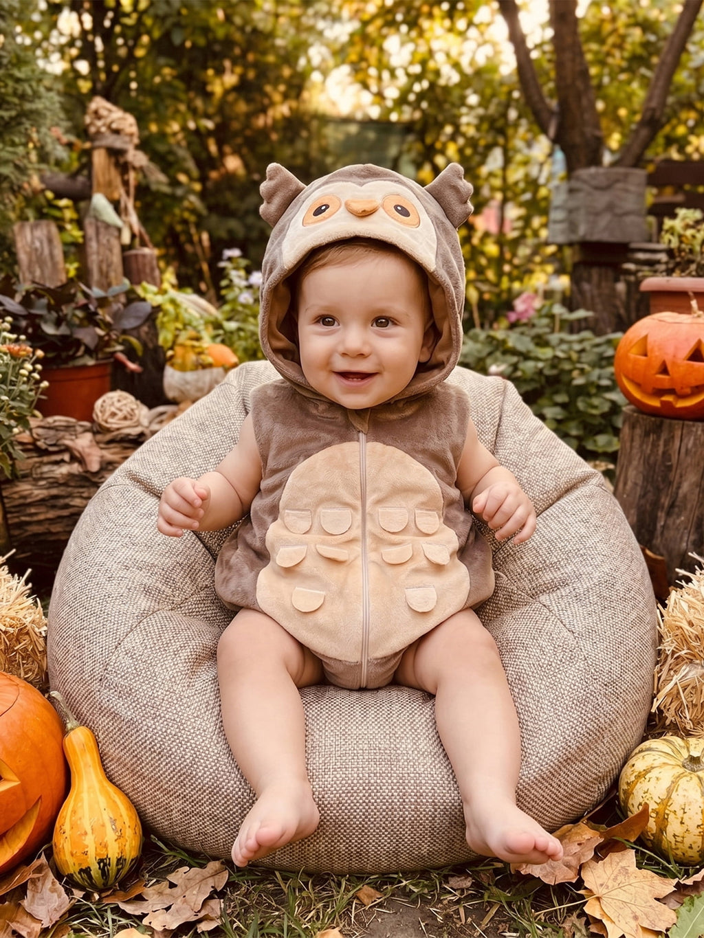 RUINIXCW Newborn Baby Boy Halloween Costume Kids Infant Animal Cosplay Outfit Toddler Fall Winter Clothes Warm Fleece Hooded Sleeveless Romper