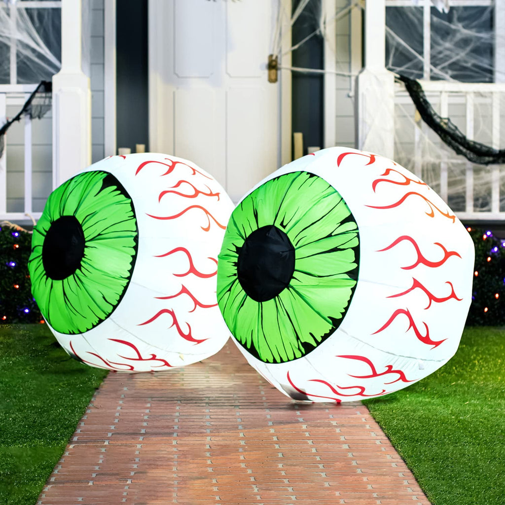 Joyfy 2 Pack Halloween Inflatable Eyes Decoration with Build-in LEDs,3 ft Blow Ups Green Eyes for Yard,Halloween Decor Outdoor with LEDs Party Supplies Blow up Decoration