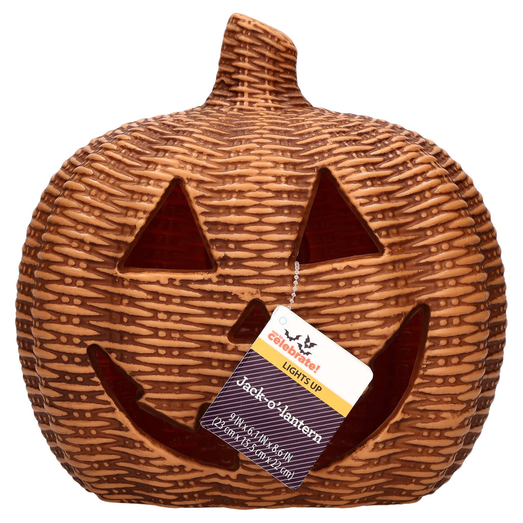 Light-Up Woven Jack-o'-Lantern Decoration, Tan, 8.6", Halloween by Way To Celebrate