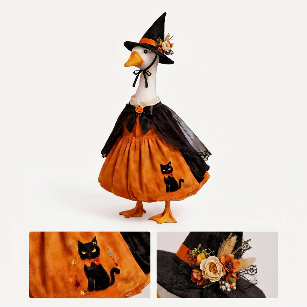 Bat Witch Hat Spiderweb Halloween Goose Clothes Fit 17/23In Cement Plastic Lawn Goose, Stylish Full Set for Outdoor Yard Patio Garden Seasonal Halloween Home Ornamental Arrangement