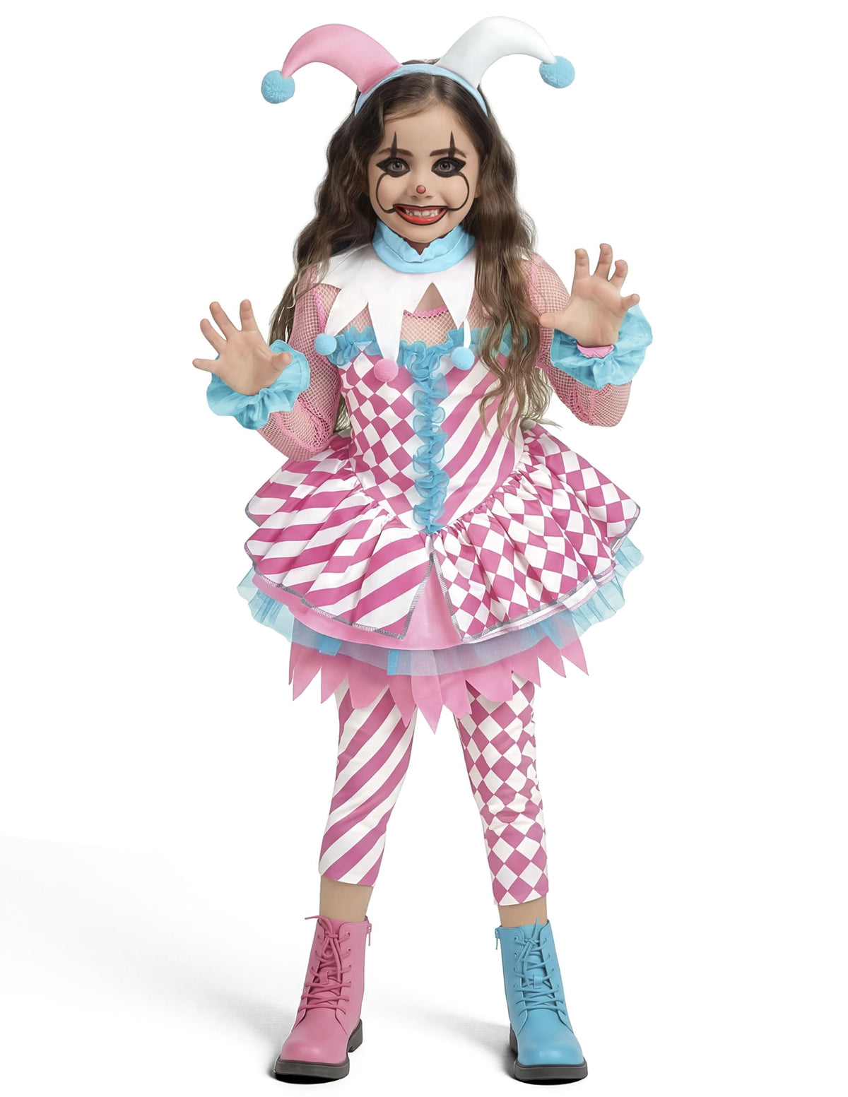 Joyfy Girls Clown Costume, Halloween Evil Clown Costume, Black and Red Jester Dress for Girls Halloween Party Dress Up Cosplay
