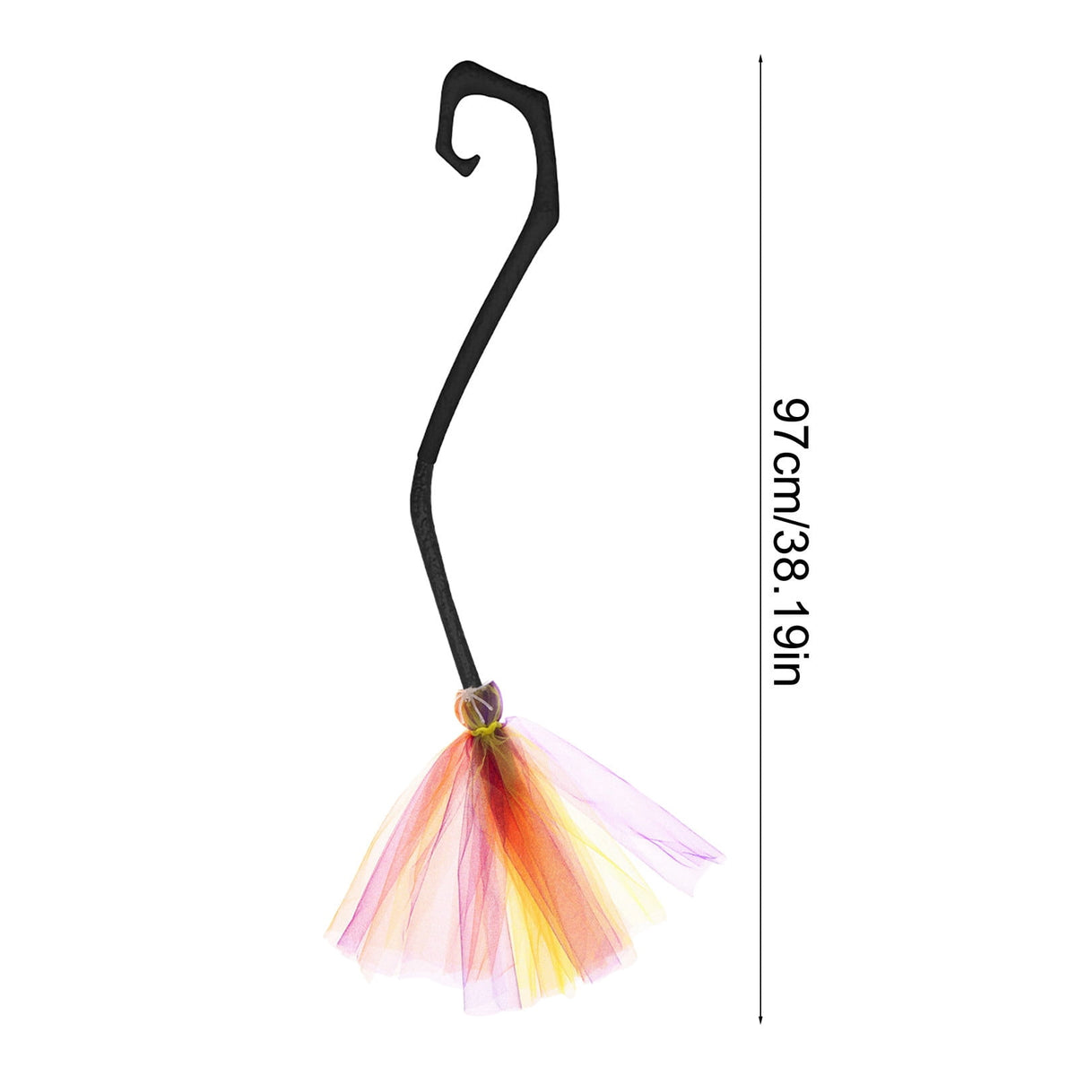 Halloween Witch Broom Cane with Ribbons, 38.2" Witches Broomstick for Wizard Costume Party, Photo Booth Accessory Stage Prop, Halloween Decoration, D