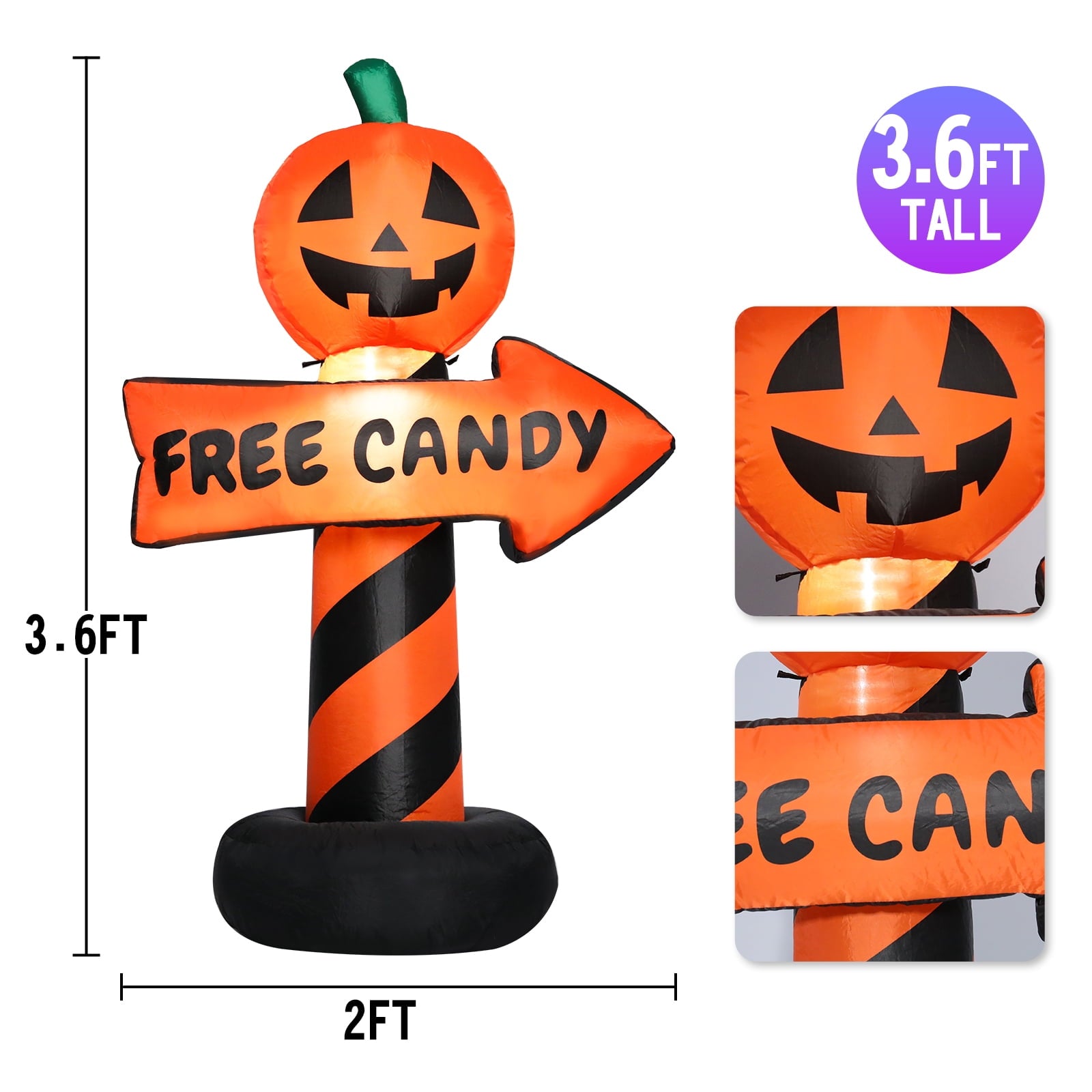 Halloween Inflatable Pumpkin Road Sign Festival Decor Blow Up Yard Decorations Clearance with Built-in LEDs for Lawn, Garden, Party, Indoor