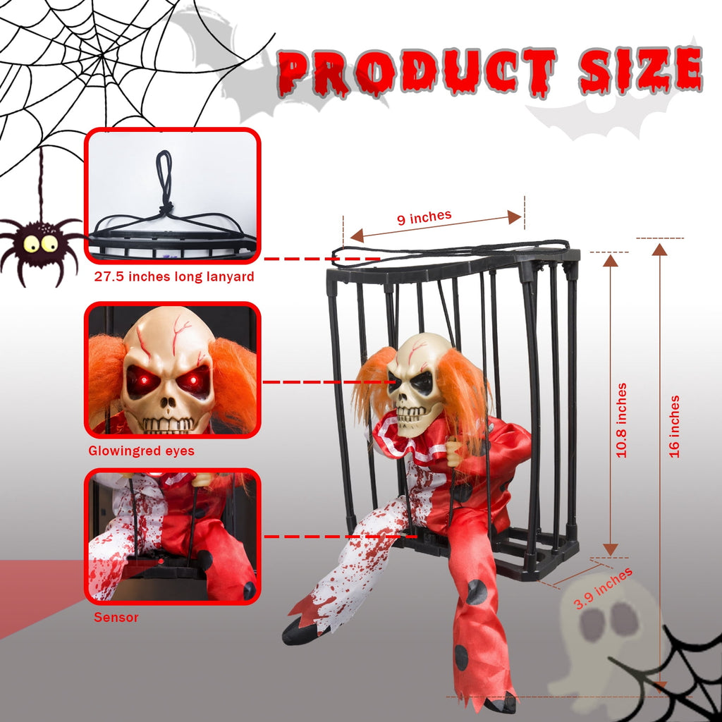 Magotan Screaming Animated Halloween Decorations, Outdoor Indoor Hanging Spooky Halloween Decoration, Scary Skull Cage with Motion Sensor