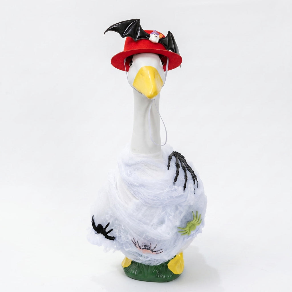 Bat Witch Hat Spiderweb Halloween Goose Clothes Fit 17/23In Cement Plastic Lawn Goose, Stylish Full Set for Outdoor Yard Patio Garden Seasonal Halloween Home Ornamental Arrangement