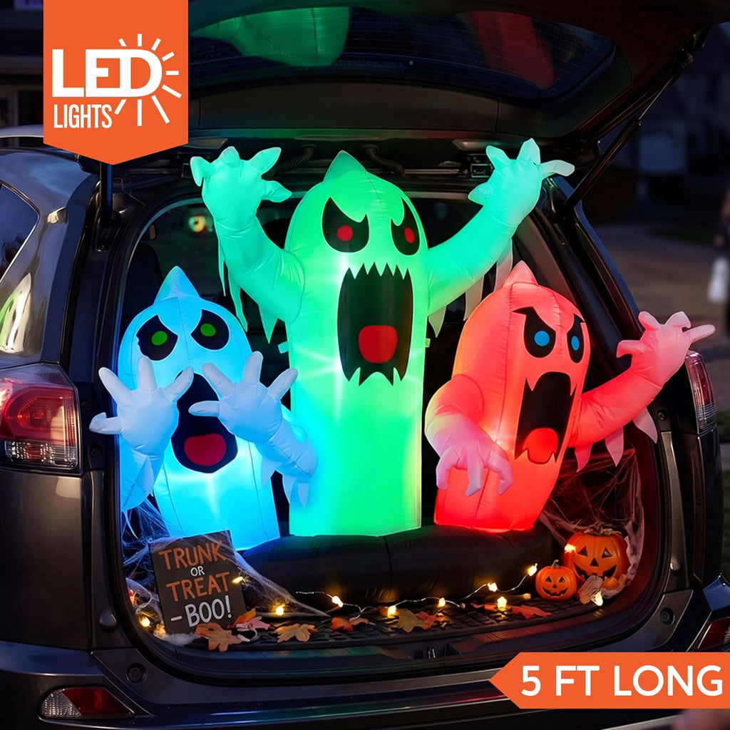 Joyfy 6 FT Halloween Inflatable Haunted Castle Decoration,Trunk or Treat Car Decorations Kit Ghost and Pumpkin with Built-in LED Light for Halloween Party Indoor,Outdoor,Yard,Garden Decor