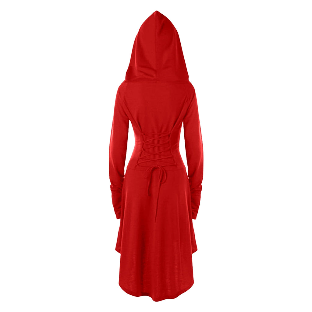 WASFDN Womens Renaissance Costumes Hooded Robe Lace Up Renaissance Dress Women Halloween Vintage Medieval Cloak(Green,L)
