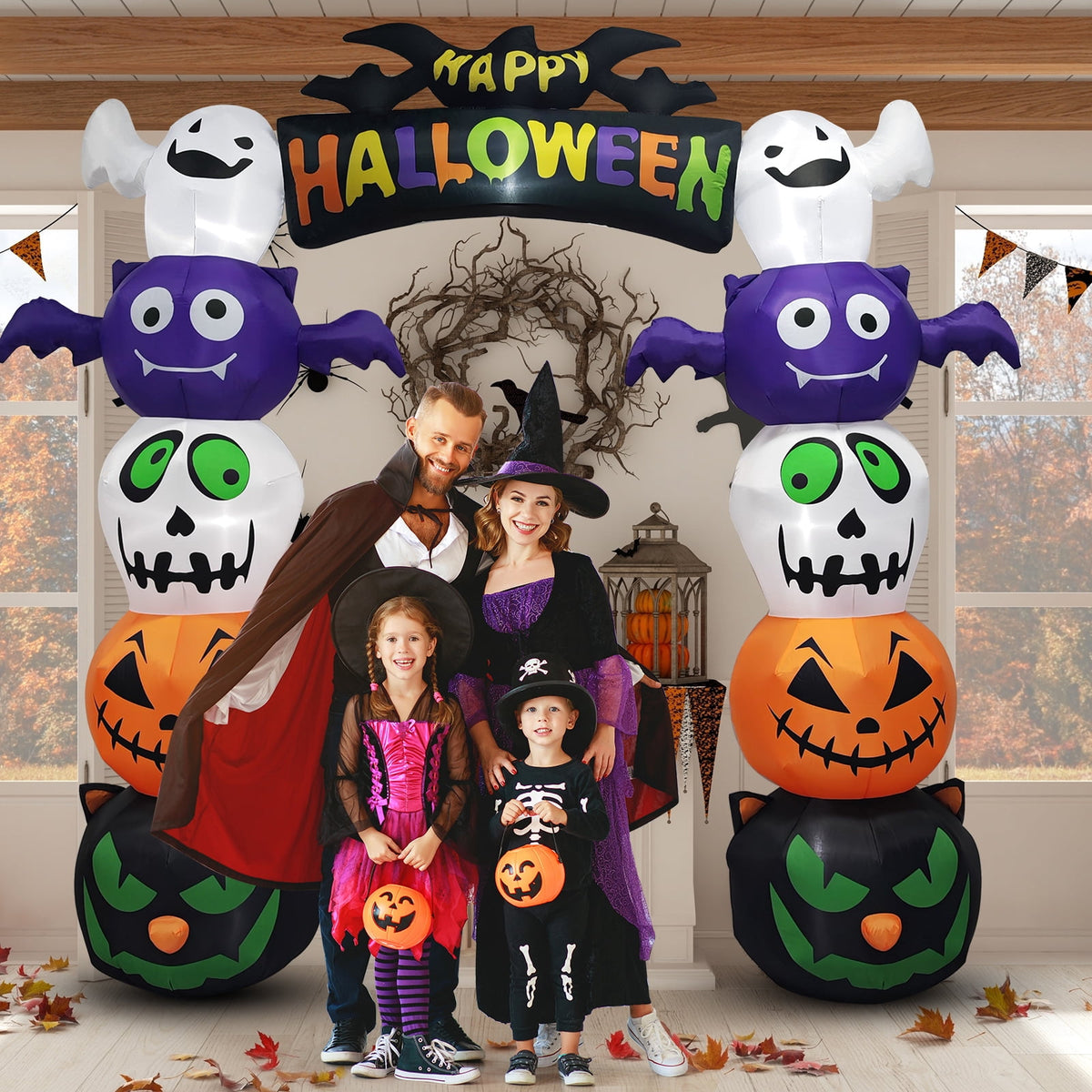 Zimtown 8.5 FT Halloween Inflatables Arch w/ Ghost,Pumpkins,Black Cats Head Outdoor Halloween Decoration