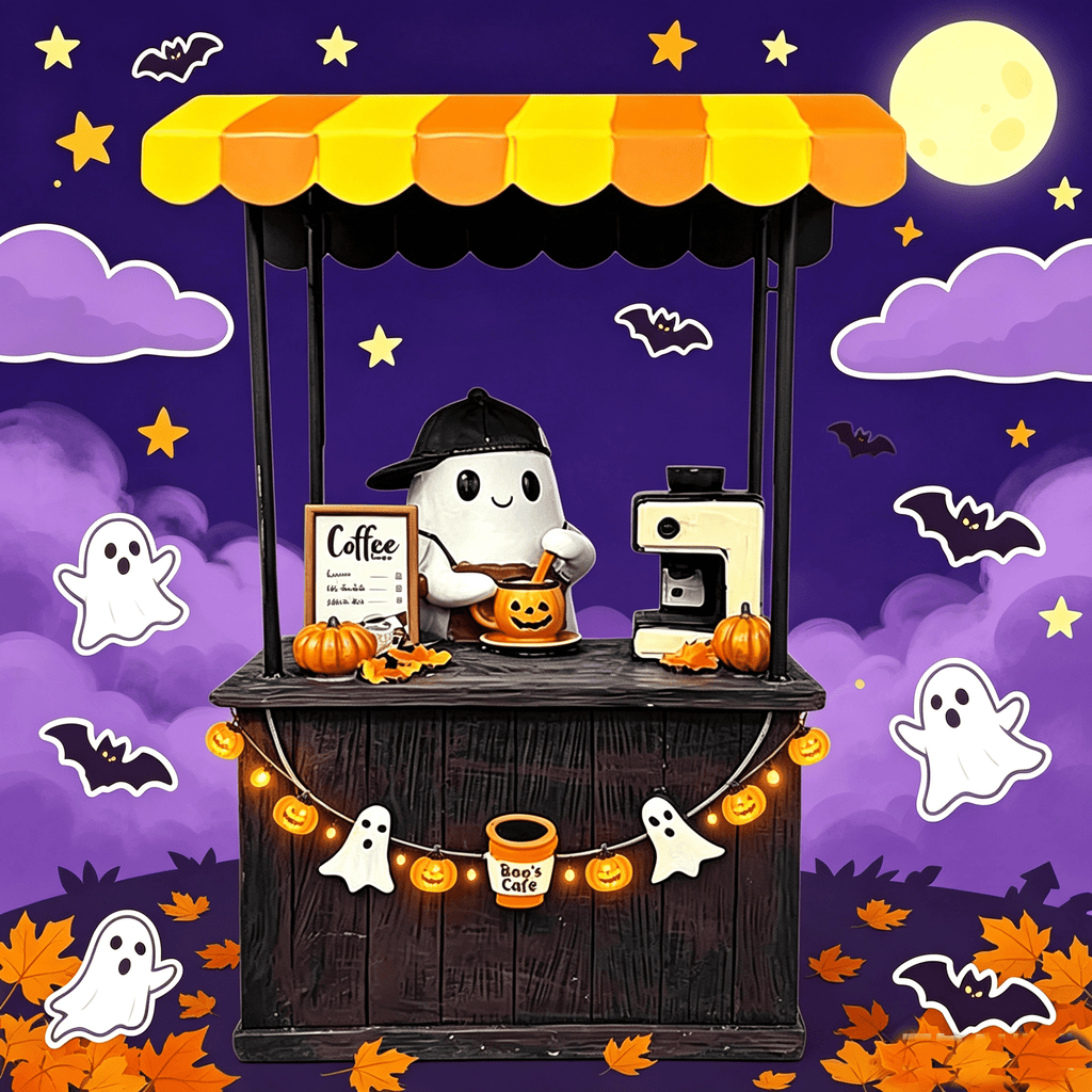 Halloween Spooky Coffee Stand, Ghost Barista Booth Figurine, Spooky Coffee Statue Built with Spooky Little Coffee Stand, Freshly Boo’d Coffee Ghost Fall Decor, Creative Birthday & Holiday Gift
