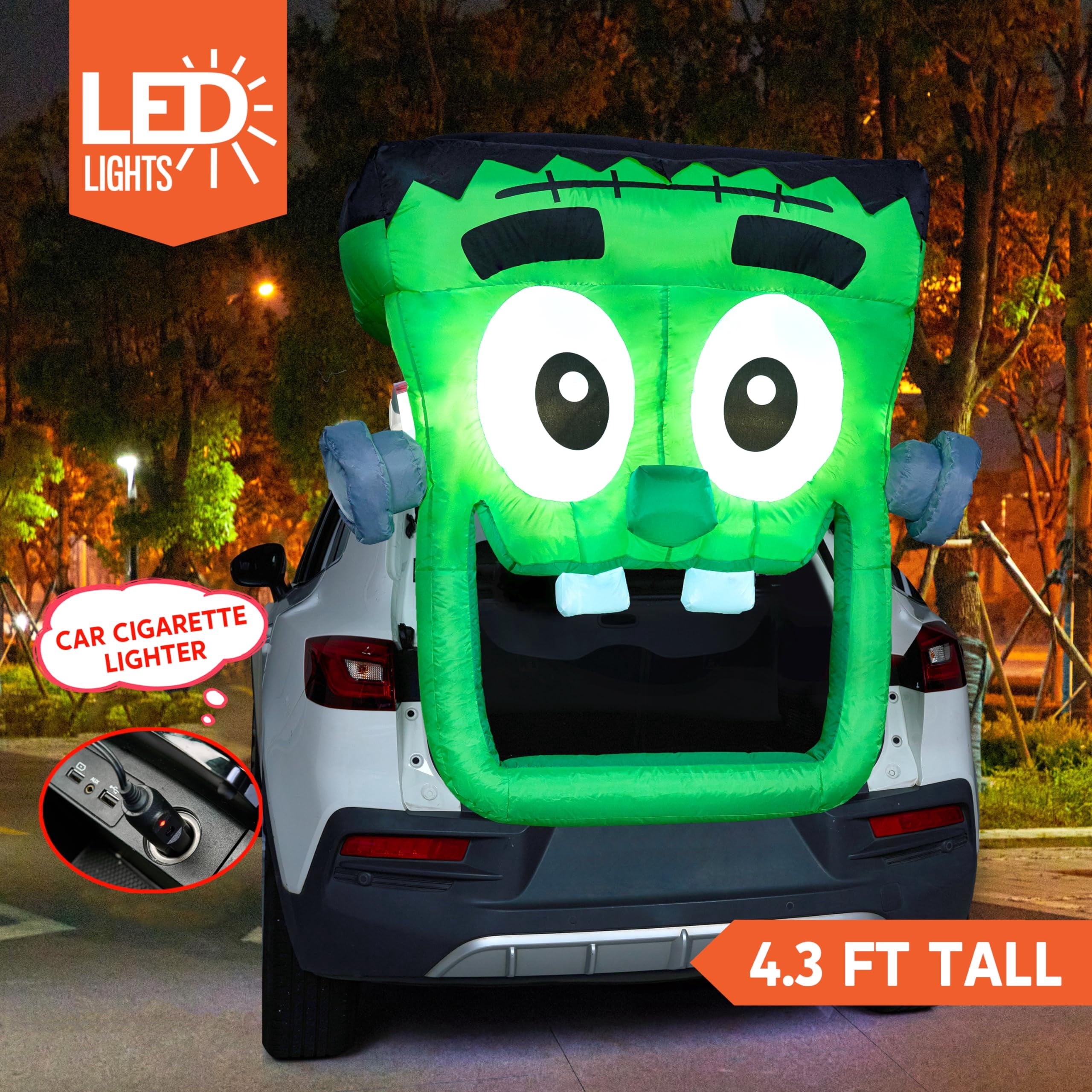 Joyfy 6 FT Halloween Inflatable Haunted Castle Decoration,Trunk or Treat Car Decorations Kit Ghost and Pumpkin with Built-in LED Light for Halloween Party Indoor,Outdoor,Yard,Garden Decor