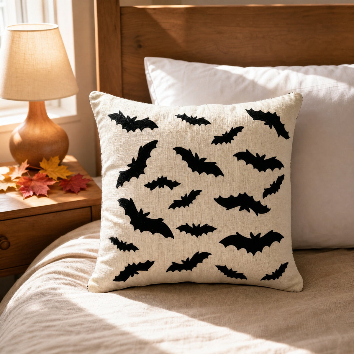 Yeciiwht Halloween Throw Pillow Cover – 18*18inch Embroidered Linen Cushion Case with Ghost, Mummy & Bat Designs, Invisible Zipper, Machine Washable
