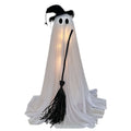 Light-Up Standing Fabric Ghost with Broom Decoration, Black and White, 36", Halloween by Way To Celebrate
