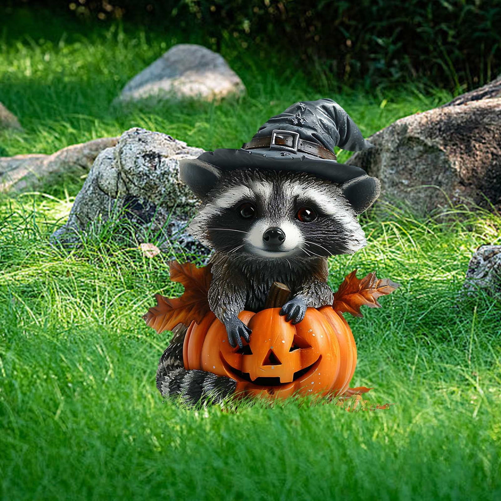 Uxgjfwu Halloween Raccoon Decoration Acrylic Yard Stake for Garden Lawn Pumpkin Patch Party Decor with Cute Animal Design