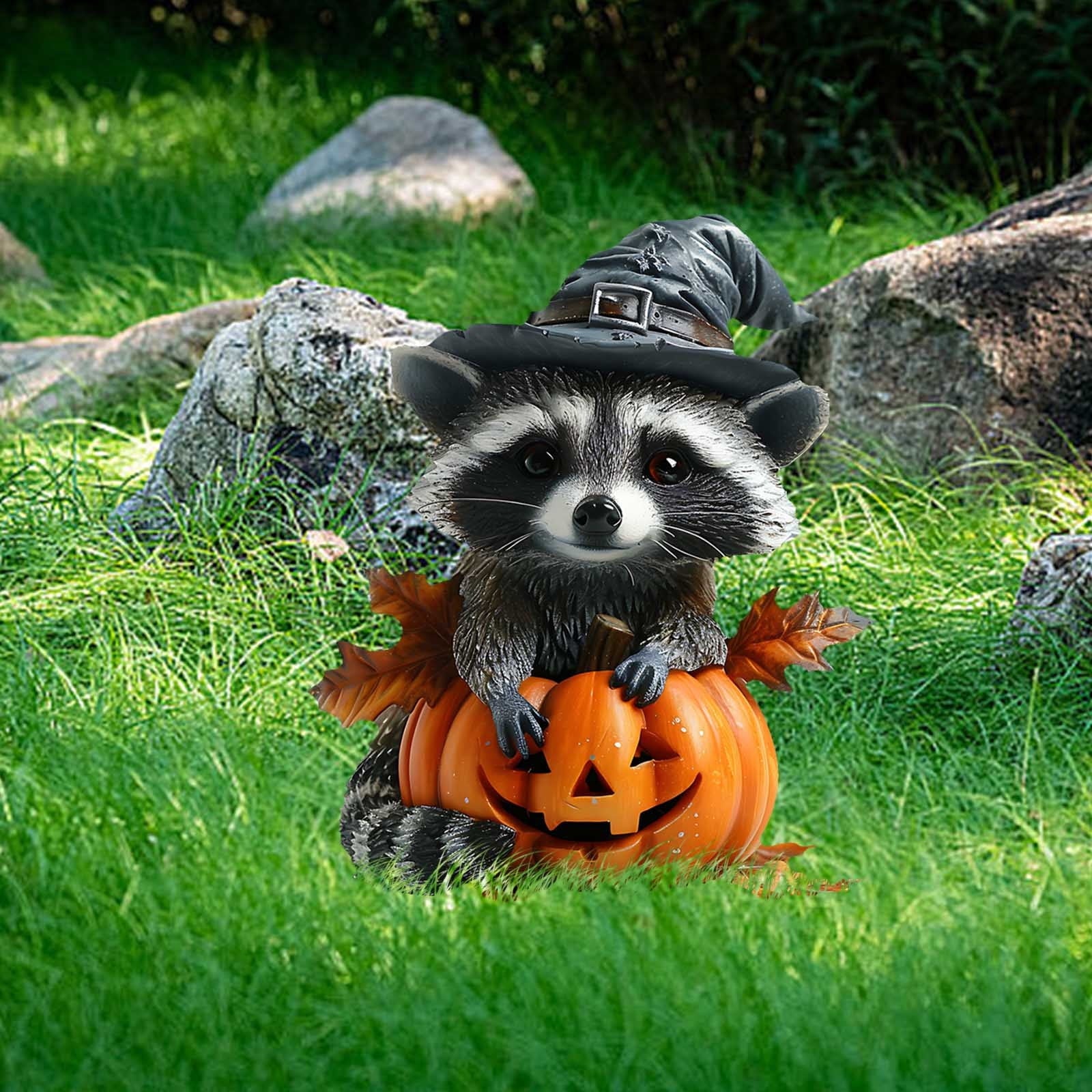 Uxgjfwu Halloween Raccoon Decoration Acrylic Yard Stake for Garden Lawn Pumpkin Patch Party Decor with Cute Animal Design