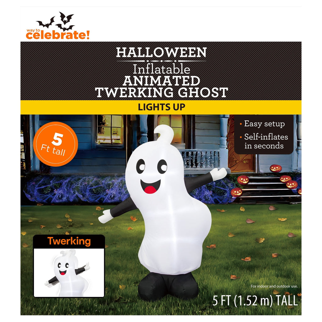 Animated Twerking Ghost Airblown Yard Inflatable, Black and White, 5', Halloween by Way To Celebrate
