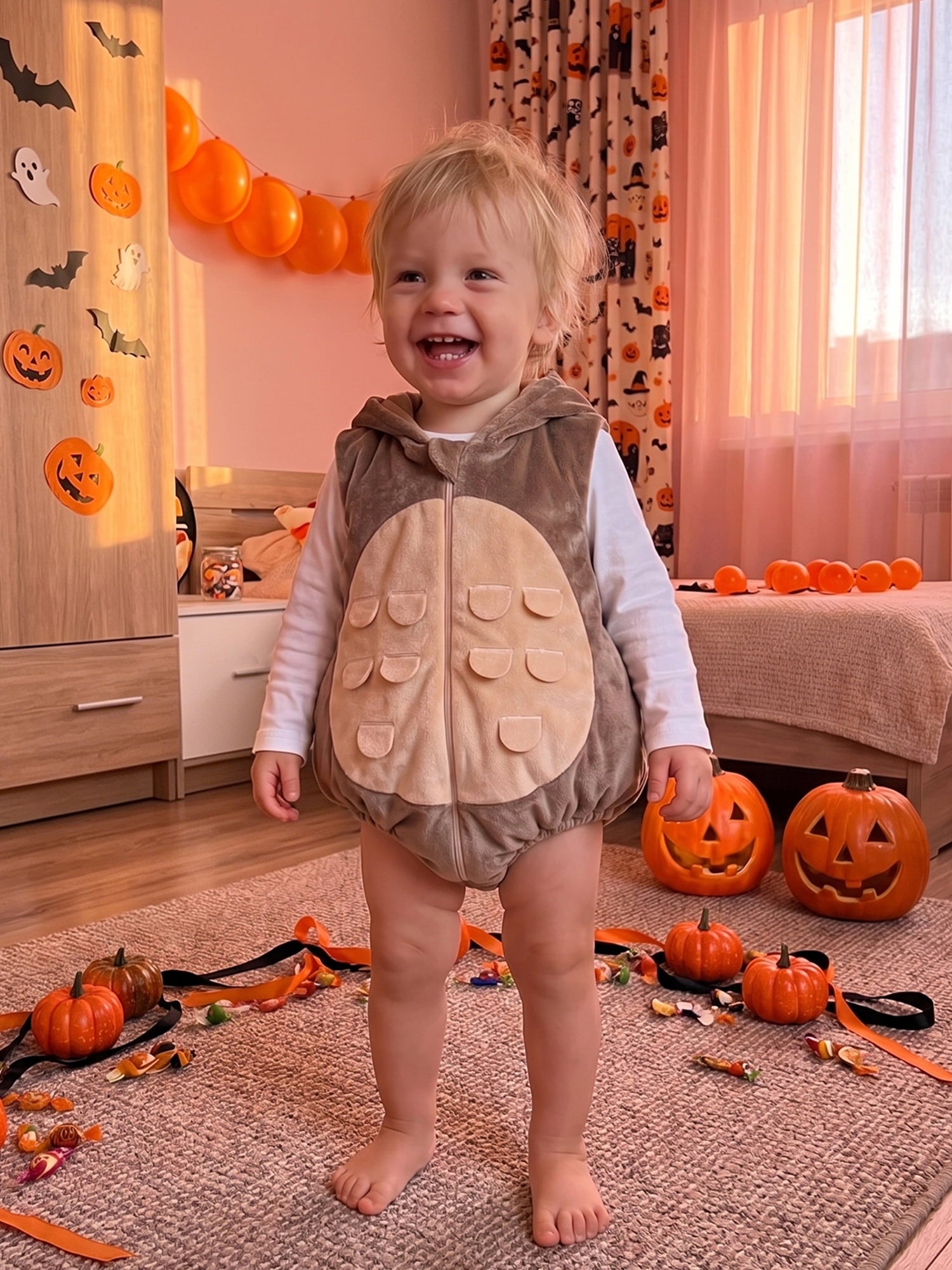 RUINIXCW Newborn Baby Boy Halloween Costume Kids Infant Animal Cosplay Outfit Toddler Fall Winter Clothes Warm Fleece Hooded Sleeveless Romper