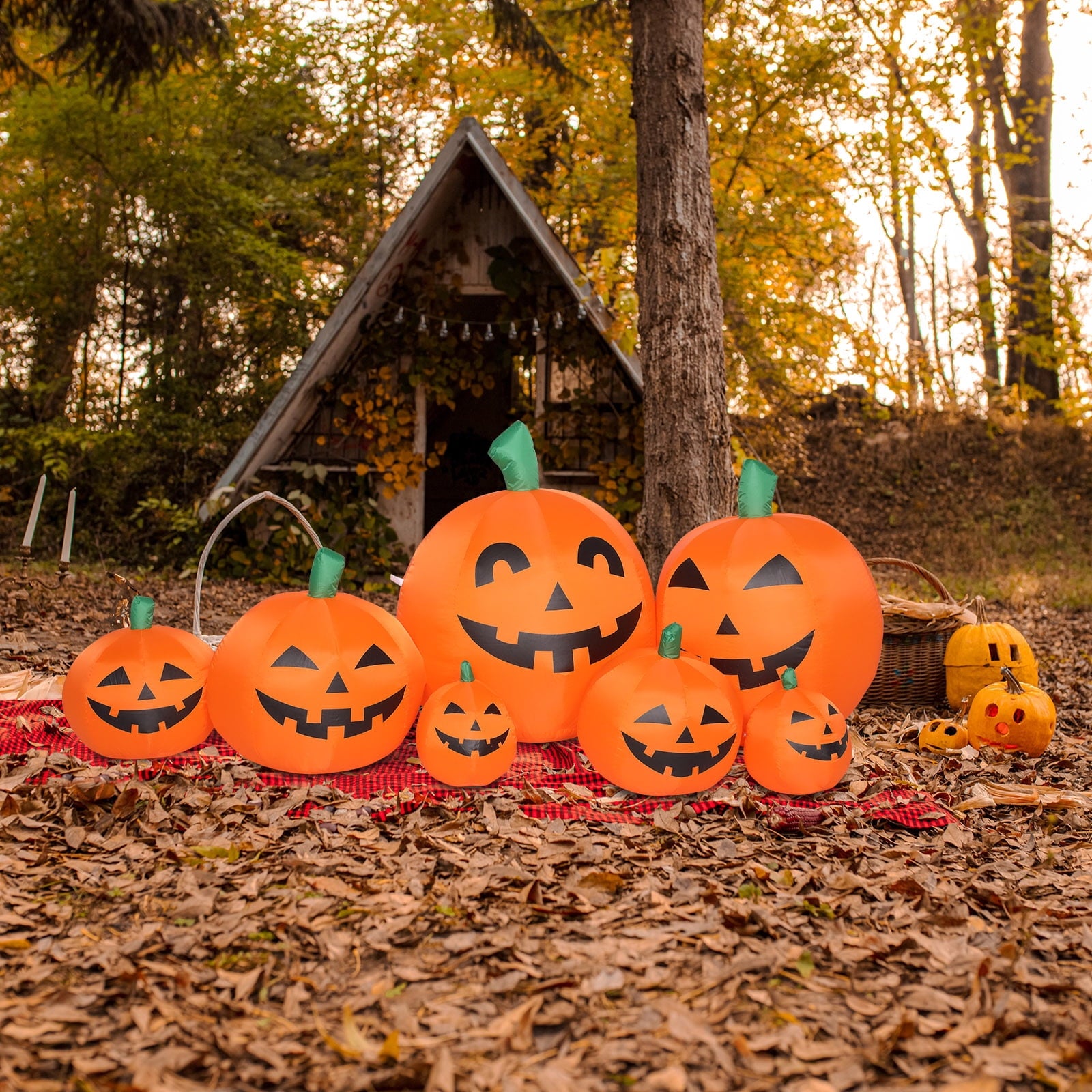 Ktaxon 7.4' Halloween Inflatables Outdoor Halloween Decoration with LED Lights 7pcs Blow up Pumpkins