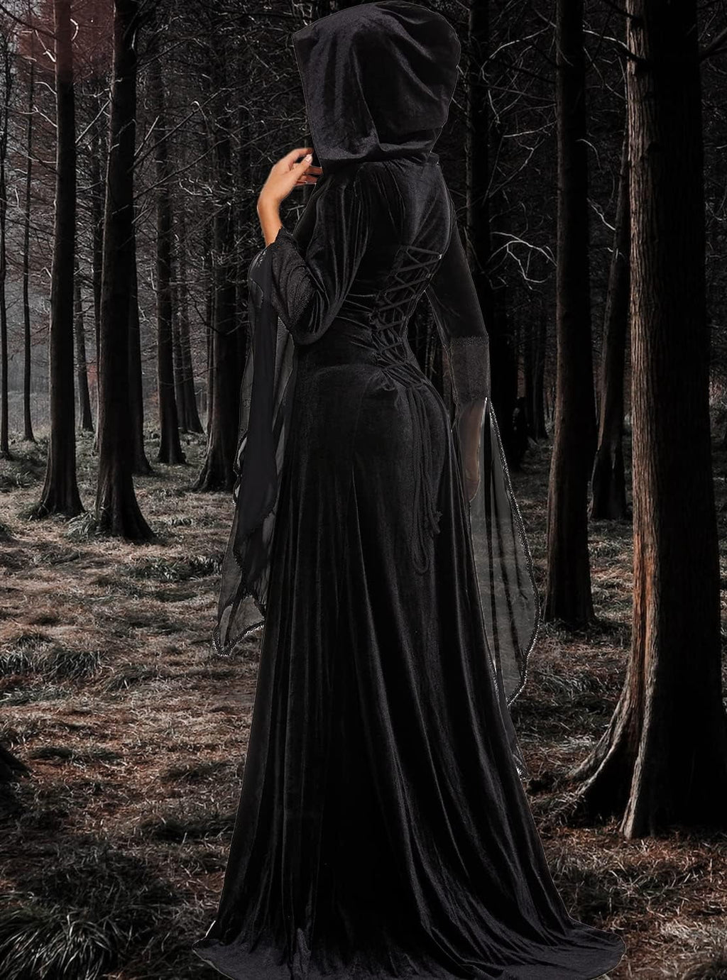 Halloween Witch Costume Women, Deluxe Witch Dress Costume, Vintage Embroidered Renaissance Gothic Hooded Vampire Gown Dress Cosplay Costumes Red S