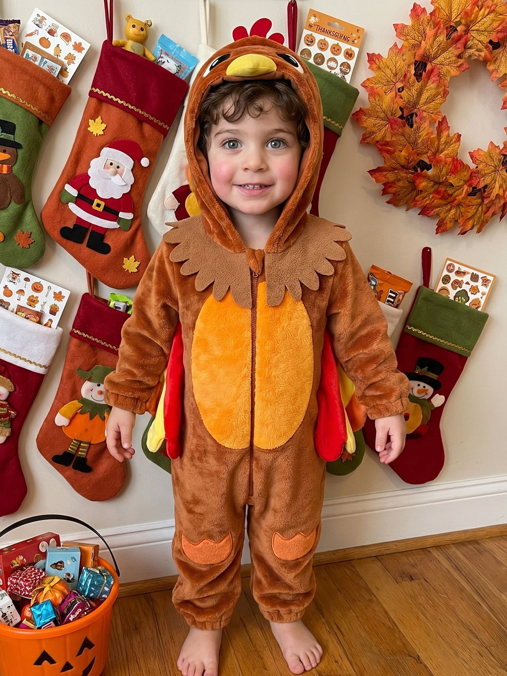 RUINIXCW Toddler Baby Girl Boy Thanksgiving Turkey Costume Kids Halloween Costume Infant Baby Boy Girl Fall Winter Clothes Warm Flannel Romper Long Sleeve Hooded Zip Up Jumpsuit