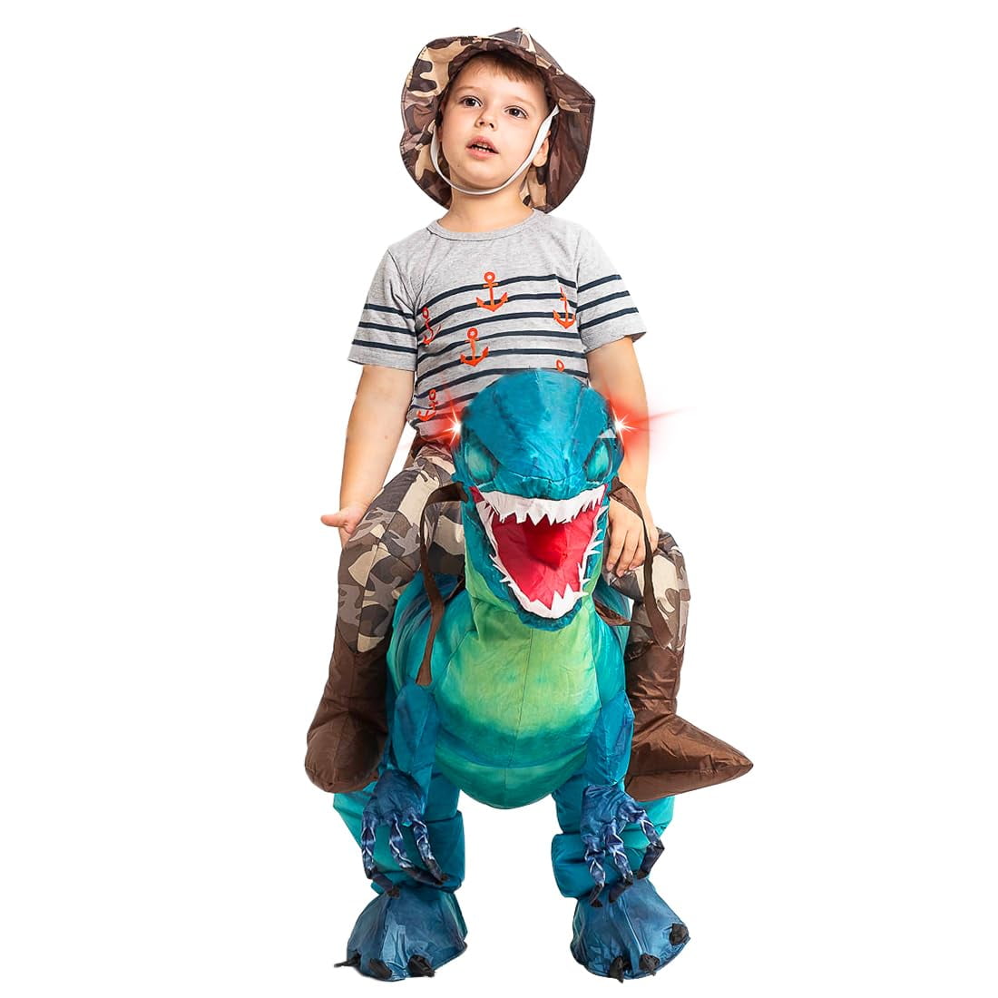 GOOSH 48 inch Inflatable Dinosaur Costume for Kids, Funny Halloween Costumes for Boys Girls Kids Inflatable Costume, Blow Up Dinosaur Costume for Halloween Party Cosplay